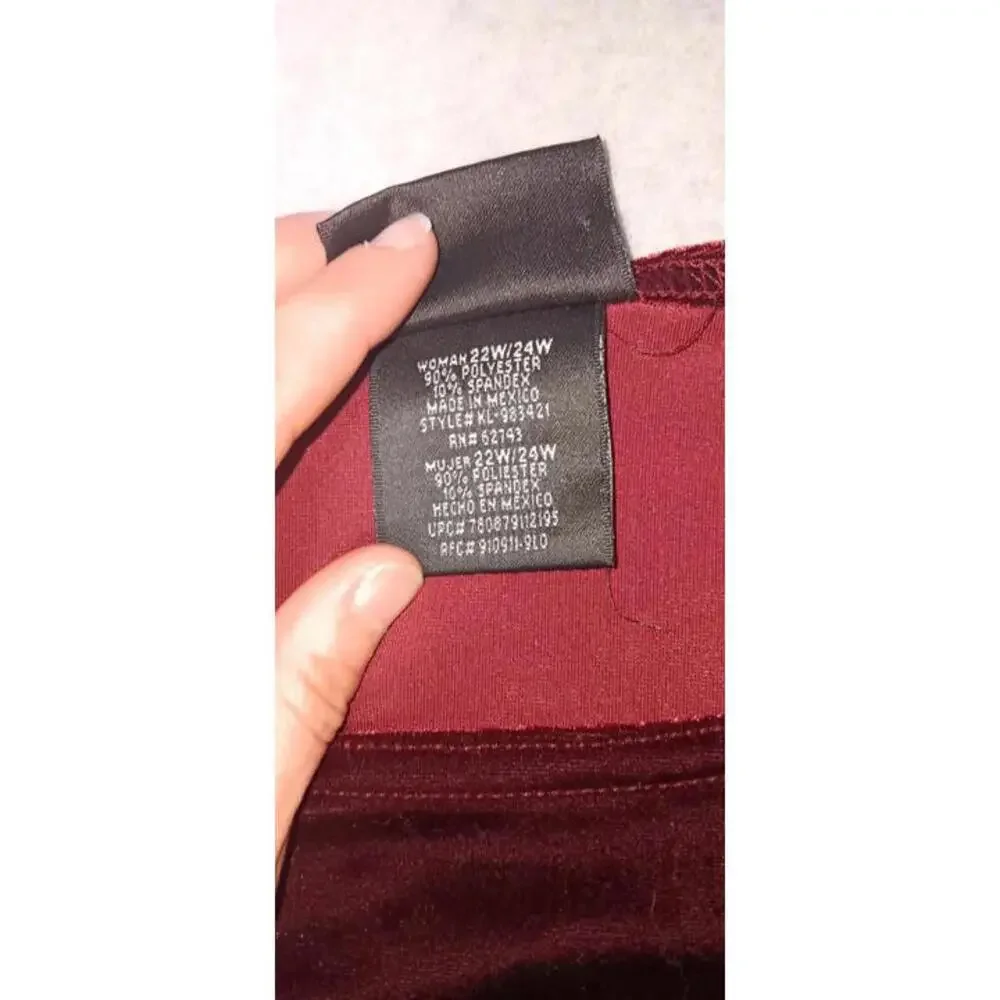 Kathie Lee Long Sleeve Velvet Blouse Womens Size 22W/24W Maroon Soft And... - Picture 3 of 11